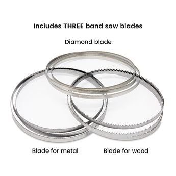 Inland DB-100 Diamond Band Saw with one diamond blade, one metal cutting blade, and one wood/com...